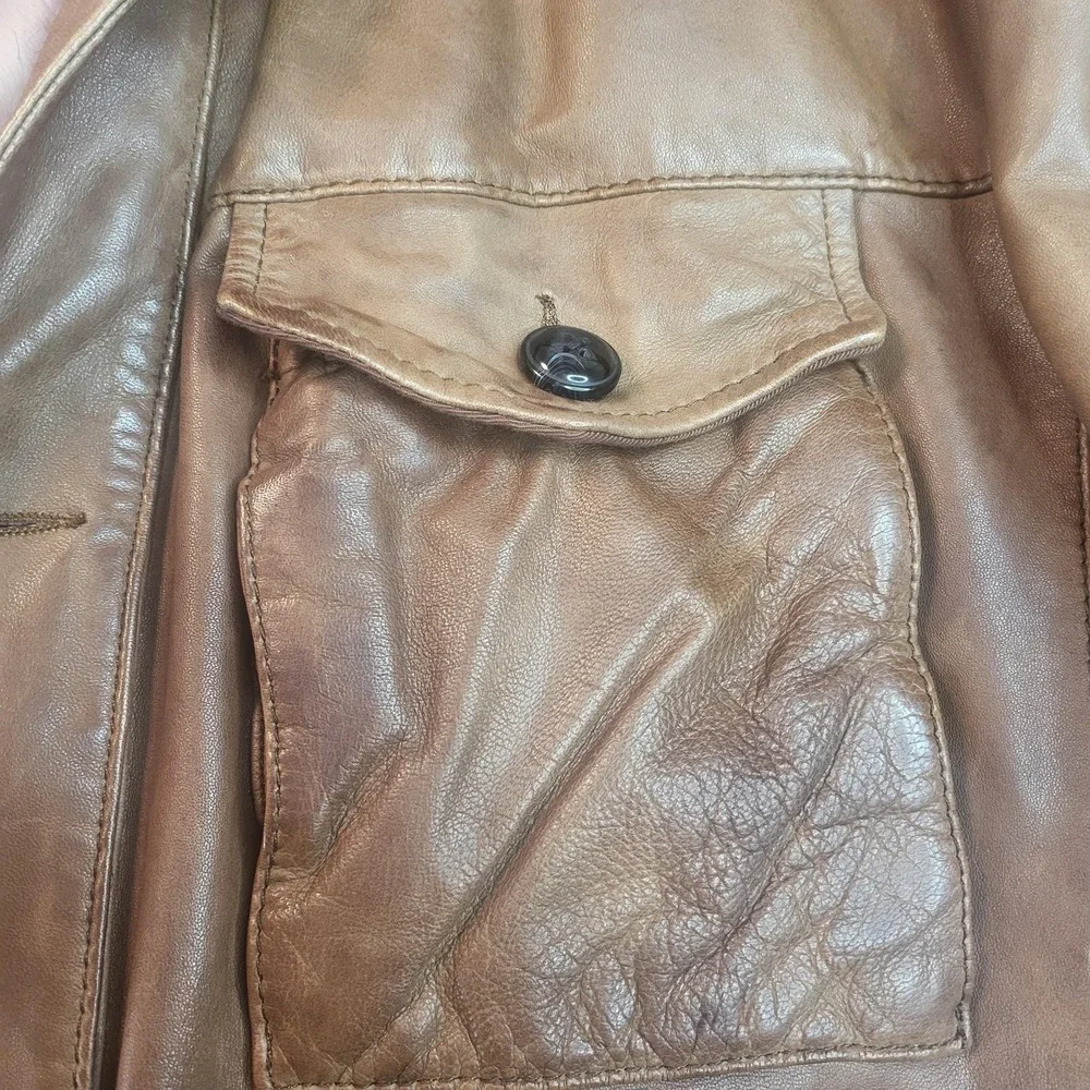 Hugo Boss Jacket Mens 42 Regular Brown Leather Joaco Military Pockets‎ Zip Lined